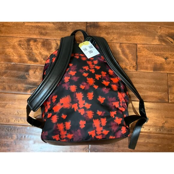 Givenchy Unisex Red Black Rose Floral Foliage Nylon Backpack W/ Leather Straps - Picture 5 of 11